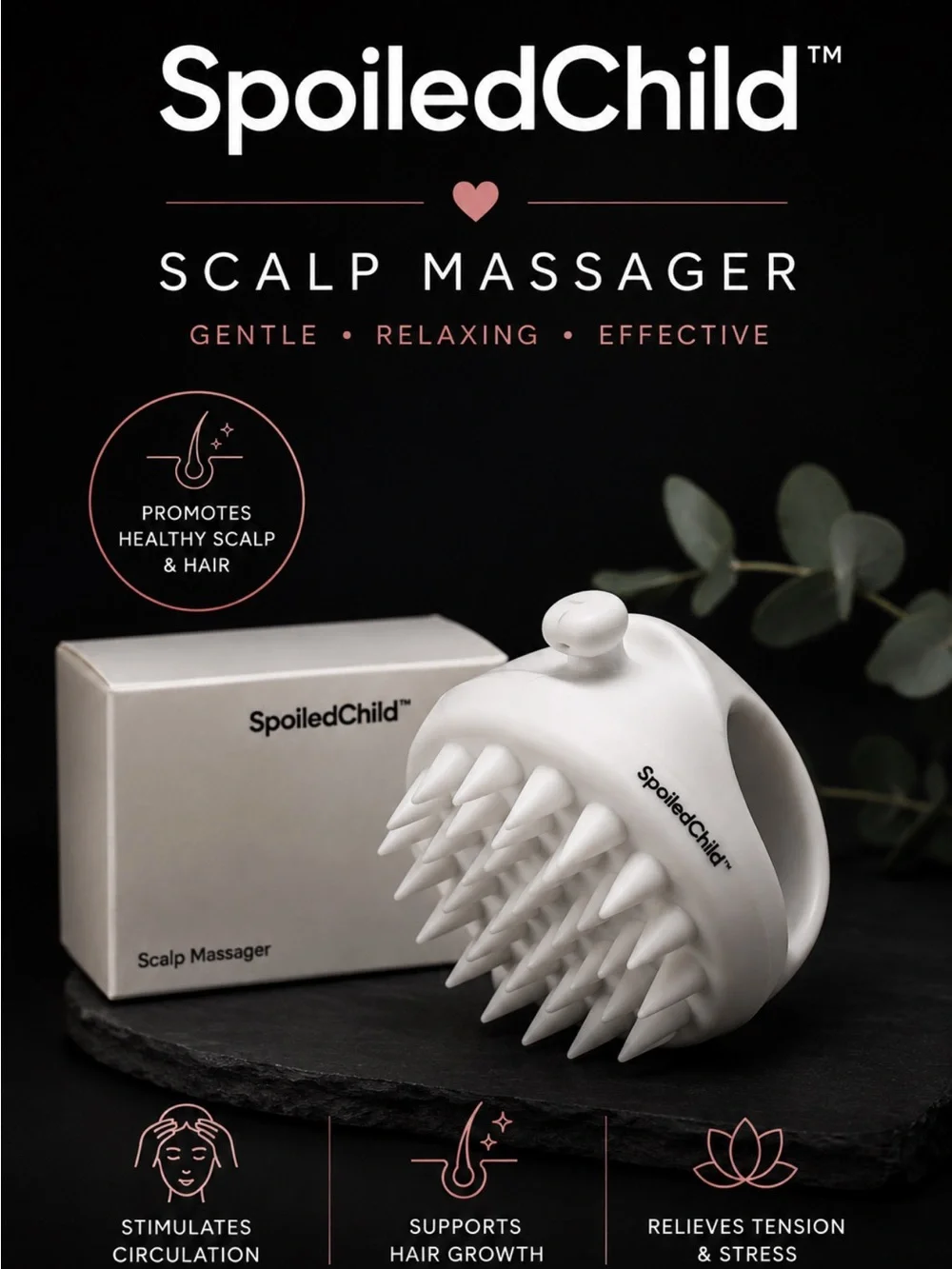 Spoiled White Scalp Massager with Ergonomic Handle original box. NWT